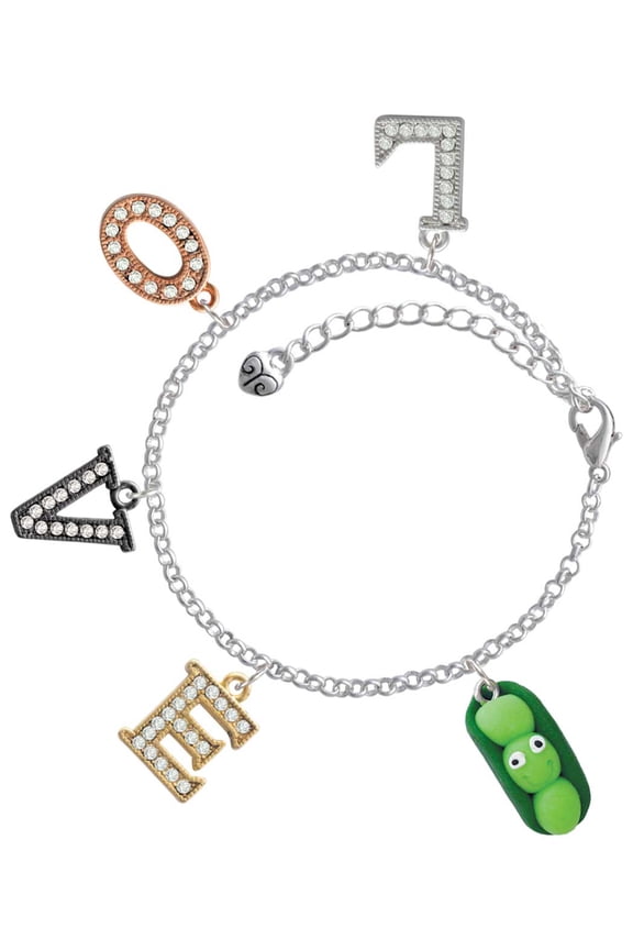 Fimo Clay Three Peas in a Pod Multi-Colored Crystal Love Charm Bracelet