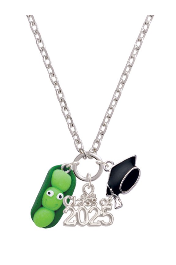 Fimo Clay Three Peas in a Pod - Silver-tone Class of 2025 Graduation Zoey Necklace, 28"