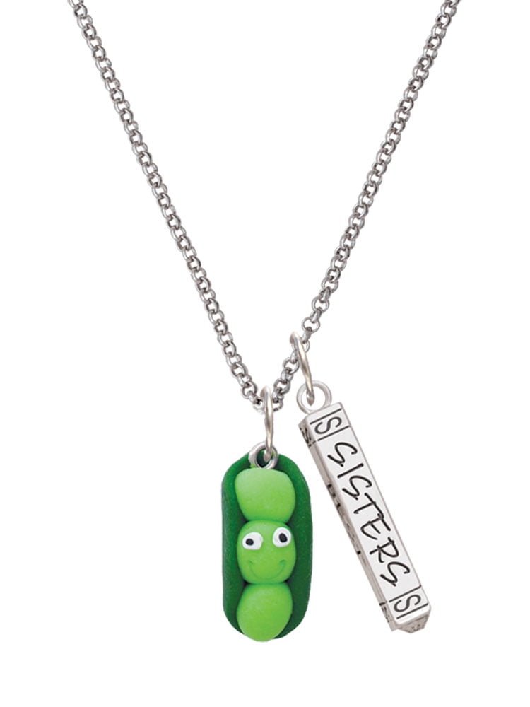 Delight Jewelry Fimo Clay Three Peas in a Pod Silvertone Sisters Best Friends Forever Bar Charm Necklace, 23"