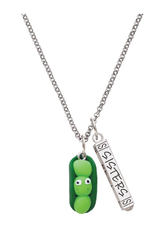 Fimo Clay Three Peas in a Pod Silvertone Sisters Best Friends Forever Bar Charm Necklace, 23"