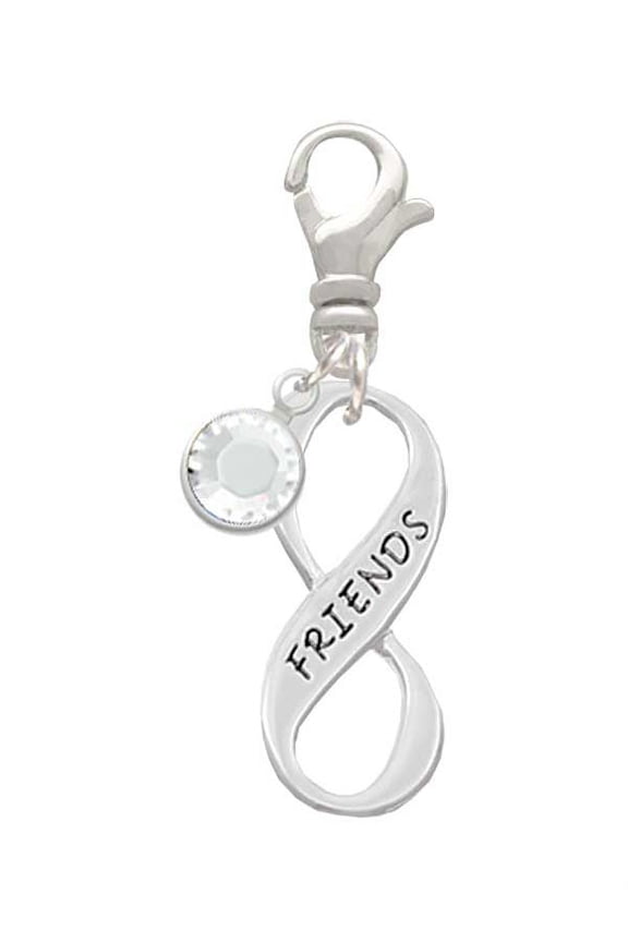 Friends Infinity Sign - Silvertone Clip on Charm with Clear Crystal Drop