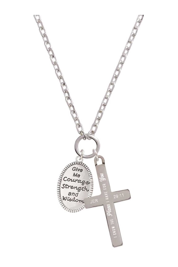 Give Me Courage Strength Wisdom Medallion I Have Plans for You Engraved Cross Zoey Necklace, 28"