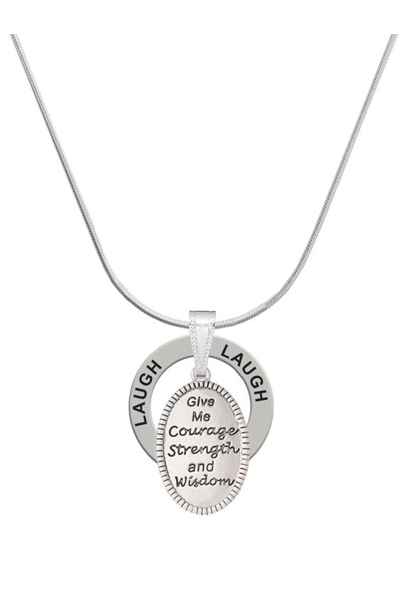 Give Me Courage Strength Wisdom Medallion Laugh Ring Charm Necklace, 18"