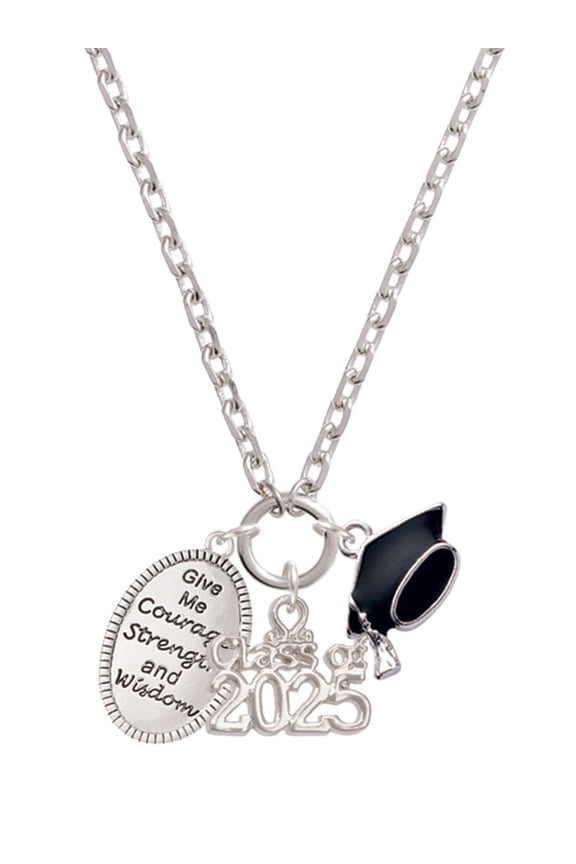 Give Me Courage Strength Wisdom Medallion - Silver-tone Class of 2025 Graduation Zoey Necklace, 28"