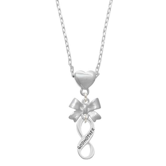 Delight Jewelry Godmother Infinity Sign Silver tone Bow Heart Necklace