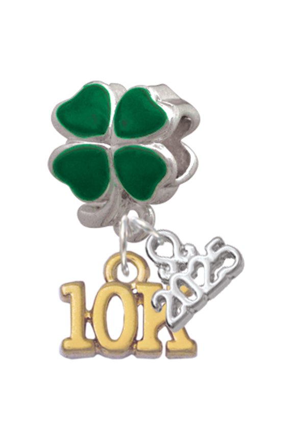 Gold-tone 10K - Good Luck Green Four Leaf Clover Charm Bead Dangle with Mini 2025