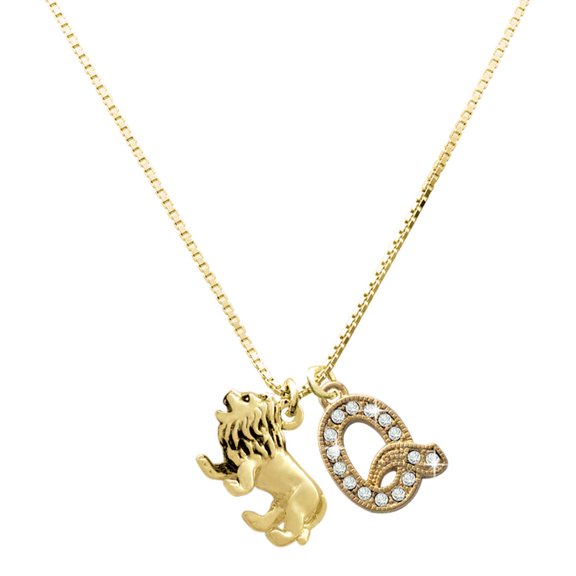 Delight Jewelry Gold-tone 3-D Lion - Large Goldtone Crystal Initial - Q - Charm Necklace, 17.5"+2"