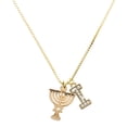 thumbnail image 1 of Delight Jewelry Gold-tone 3-D Menorah - Large Goldtone Crystal Initial - I - Charm Necklace, 17.5"+2", 1 of 4
