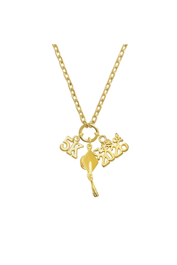 Gold-tone 5 K Fun Run - Gold-tone Class of 2026 Graduation Zoey Charm Necklace, 28"