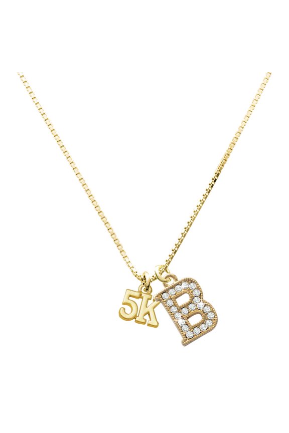Gold-tone 5 K Run - Large Goldtone Crystal Initial - B - Charm Necklace, 17.5"+2"