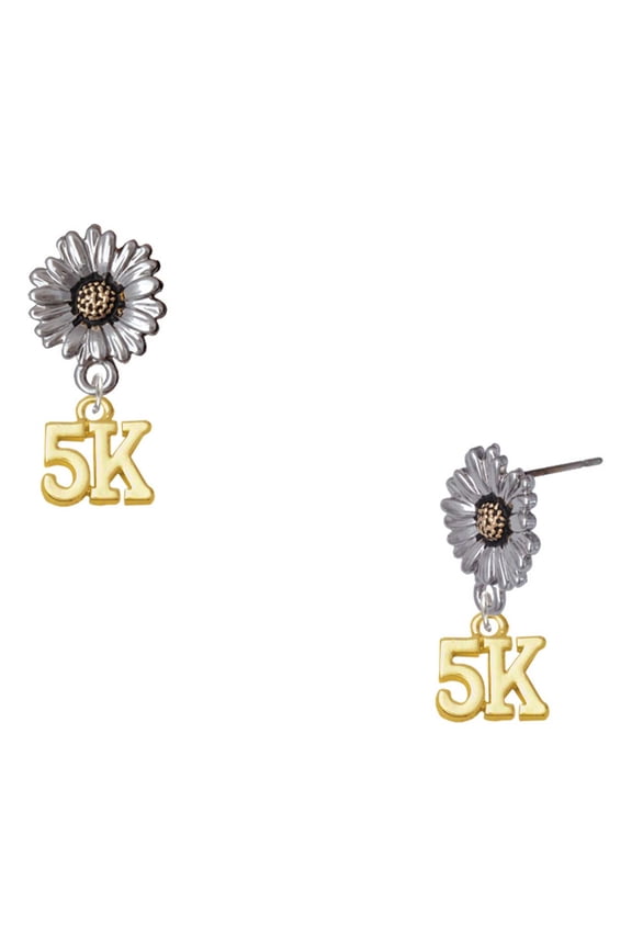 Gold-tone 5 K Run - Two-tone Daisy Flower Post Earrings