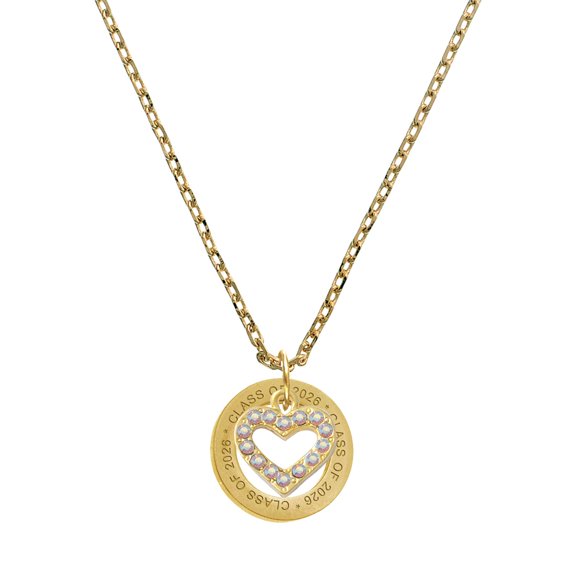 Delight Jewelry Gold-tone AB Crystal Open Heart - Class of 2026 Affirmation Ring Necklace, 23"