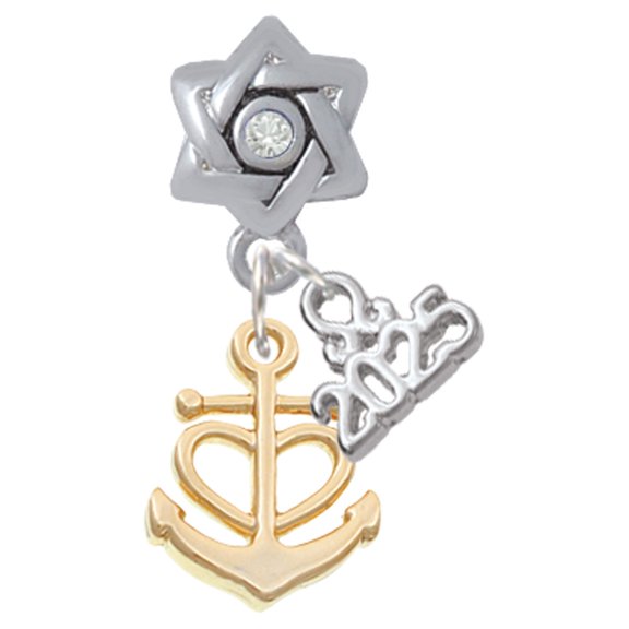 Delight Jewelry Gold-tone Anchor with Heart - Silver-tone Clear Star of David Charm Bead Dangle with Mini 2025