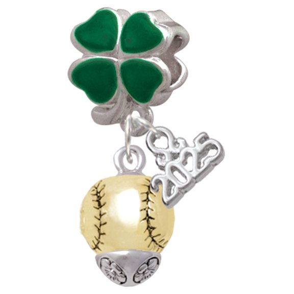 Delight Jewelry Gold-tone Baseball/Softball Spinner - Good Luck Green Four Leaf Clover Charm Bead Dangle with Mini 2025