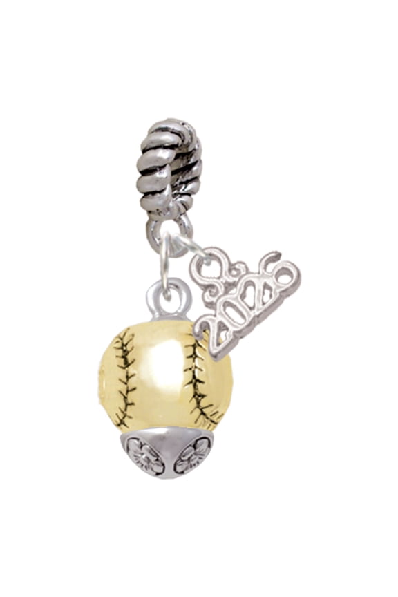 Gold-tone Baseball/Softball Spinner - Silver Plated Rope Charm Bead Dangle with Mini 2026