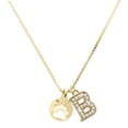 thumbnail image 1 of Delight Jewelry Gold-tone Bear Paw Silhouette - Large Goldtone Crystal Initial - B - Charm Necklace, 17.5"+2", 1 of 4