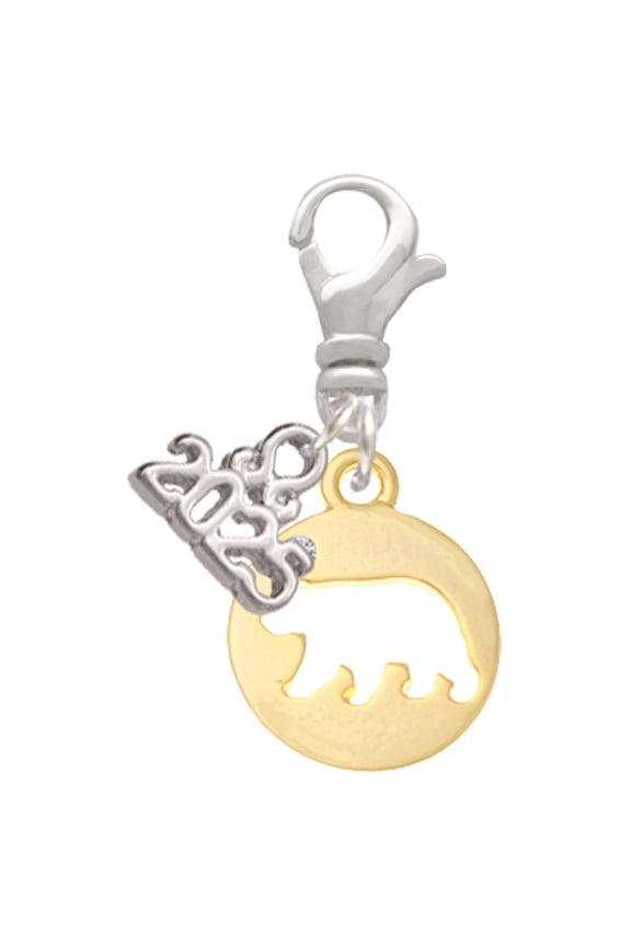 Gold-tone Bear Silhouette - Silver-tone Clip on Charm with Mini Year 2025