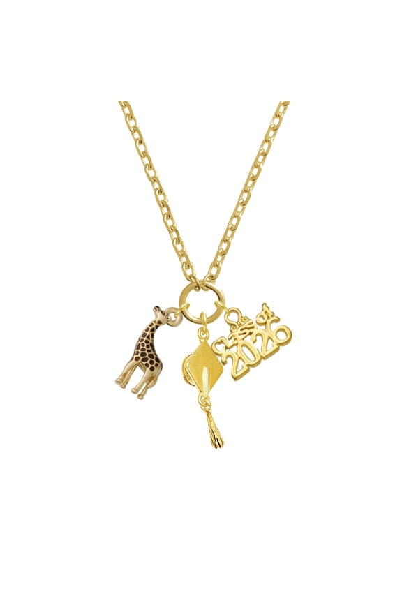 Gold-tone Brown Giraffe - Gold-tone Class of 2026 Graduation Zoey Charm Necklace, 28"