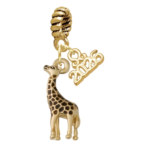 Delight Jewelry Gold-tone Brown Giraffe - Goldtone Plated Rope Charm Bead Dangle with Mini 2026