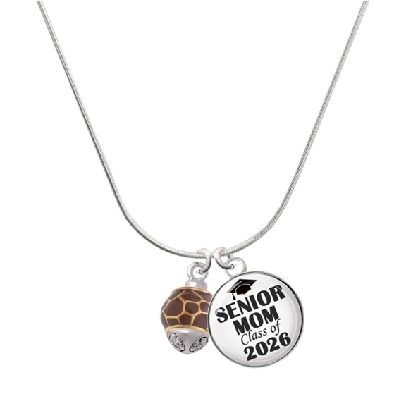 Delight Jewelry Gold-tone Brown Giraffe Print Spinner - Silvertone Senior Mom Class of 2026 Dome Necklace, 18"