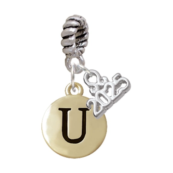 Delight Jewelry Gold-tone Capital Letter - U - Pebble Disc - Silver-tone Rope Charm Bead Dangle with Mini 2025