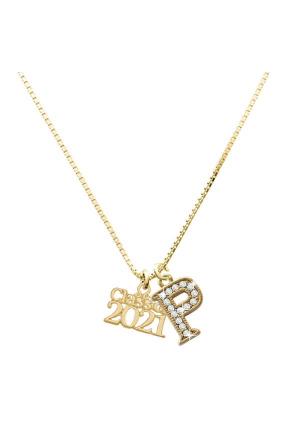 Gold-tone Class of 2021 - Large Goldtone Crystal Initial - P - Charm Necklace, 17.5"+2"