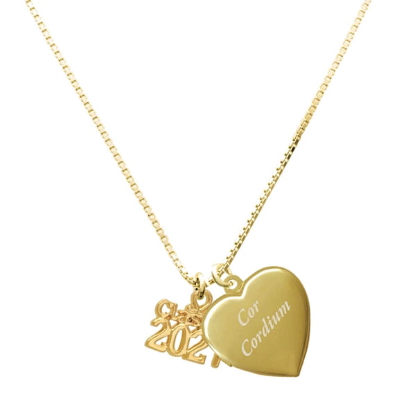Delight Jewelry Gold-tone Class of 2027 - Plated Engraved Cor Cordium Heart Locket Necklace, 17.5"+2" Extender