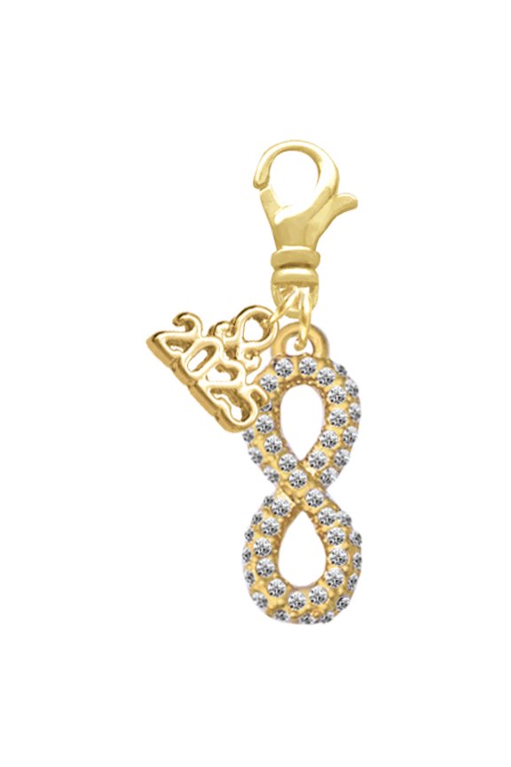 Gold-tone Crystal Infinity Sign - Gold-tone Clip on Charm with Mini Year 2025