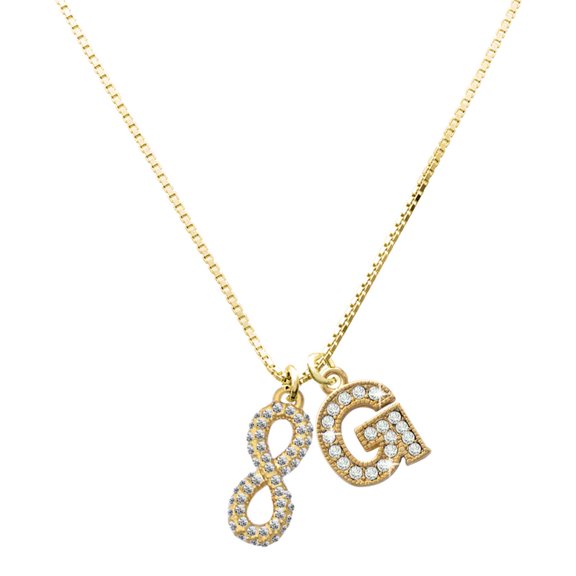 Delight Jewelry Gold-tone Crystal Infinity Sign and a Large Goldtone Crystal Initial G Charm Necklace, 17.5"+2"