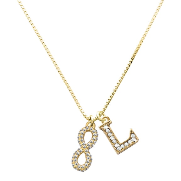 Delight Jewelry Gold-tone Crystal Infinity Sign Charm and Crystal Initial L Charm Necklace, 17.5"+2"