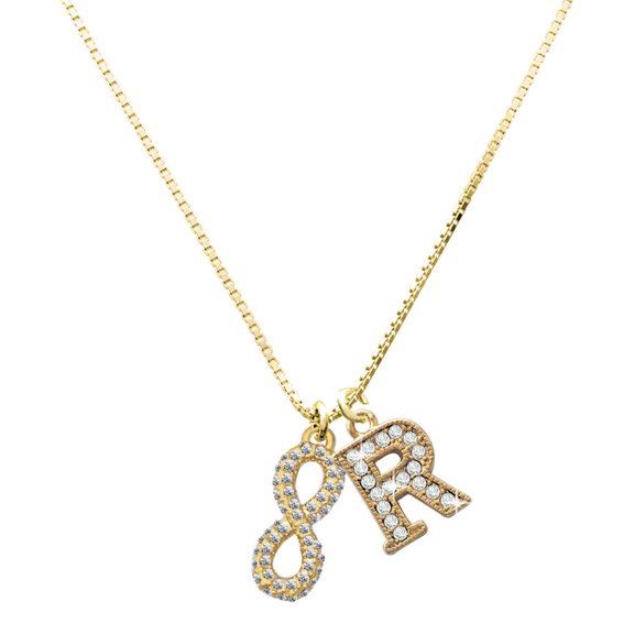 Delight Jewelry Gold-tone Crystal Infinity Sign - Large Goldtone Crystal Initial - R - Charm Necklace, 17.5"+2"