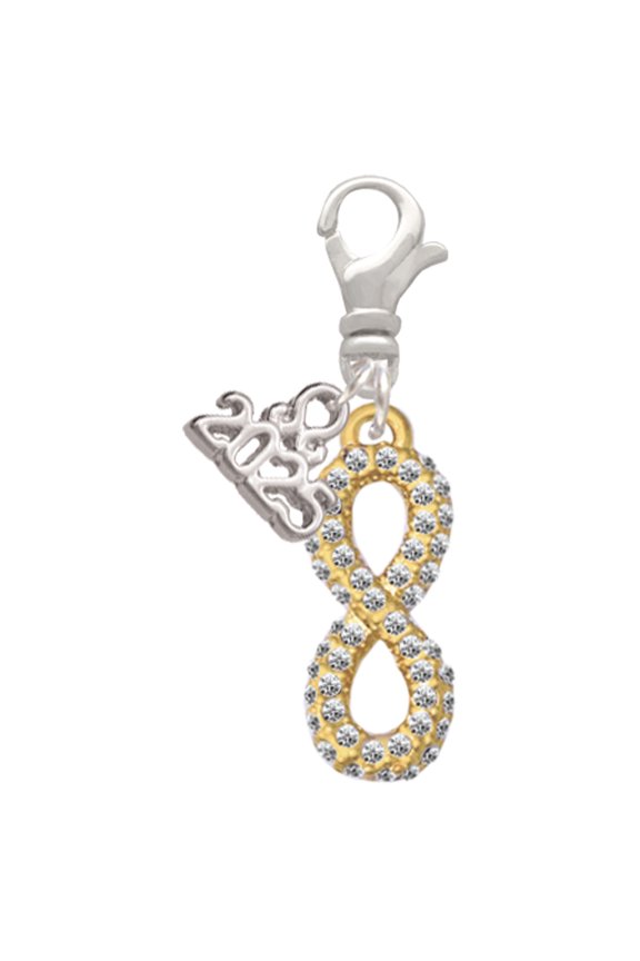 Gold-tone Crystal Infinity Sign - Silver-tone Clip on Charm with Mini Year 2025