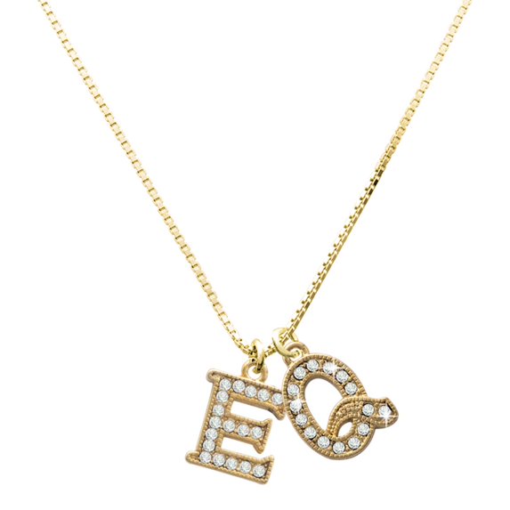 Delight Jewelry Gold-tone Crystal Initial - E - Large Goldtone Crystal Initial - Q - Charm Necklace, 17.5"+2"