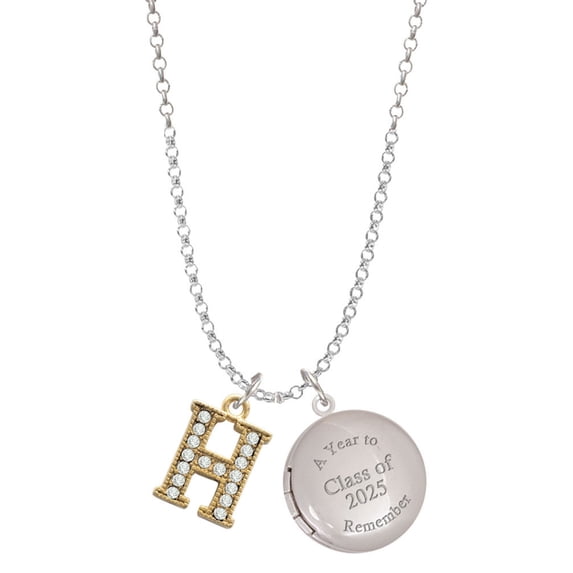 Delight Jewelry Gold-tone Crystal Initial - H - Class of 2025 Year to Remember Locket Charm Necklace, 19+2" Extender