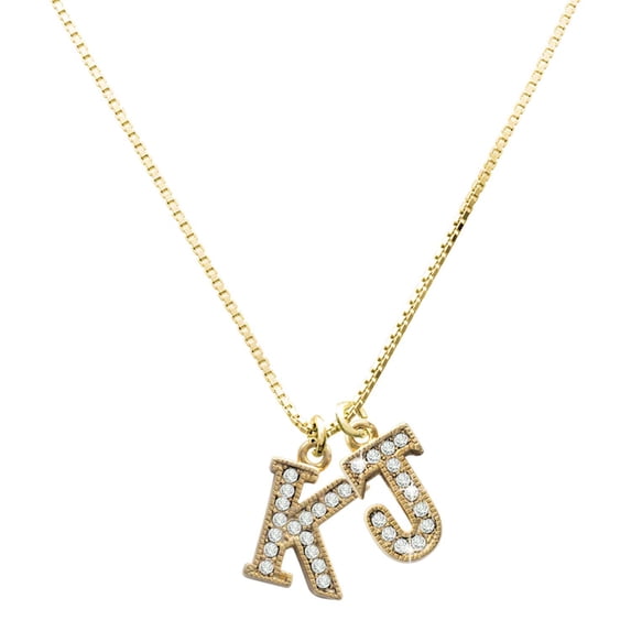 Delight Jewelry Gold-tone Crystal Initial - K - Large Goldtone Crystal Initial - J - Charm Necklace, 17.5"+2"