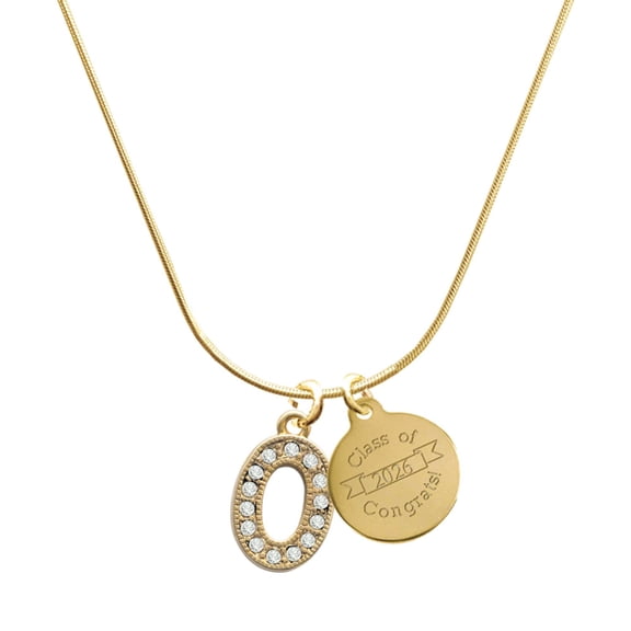 Delight Jewelry Gold-tone Crystal Initial - O - Engraved Congrats Class of 2026 Charm Necklace, 18"