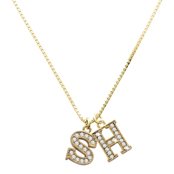 Delight Jewelry Gold-tone Crystal Initial - S - Large Goldtone Crystal Initial - H - Charm Necklace, 17.5"+2"