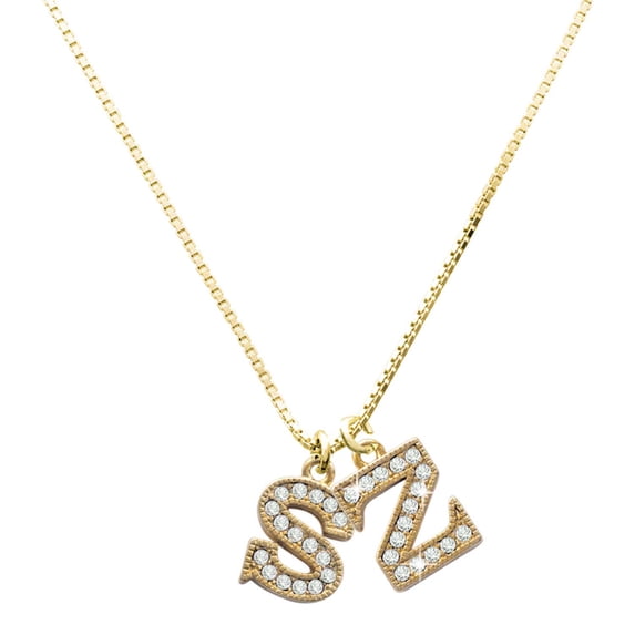 Delight Jewelry Gold-tone Crystal Initial - S - Large Goldtone Crystal Initial - Z - Charm Necklace, 17.5"+2"