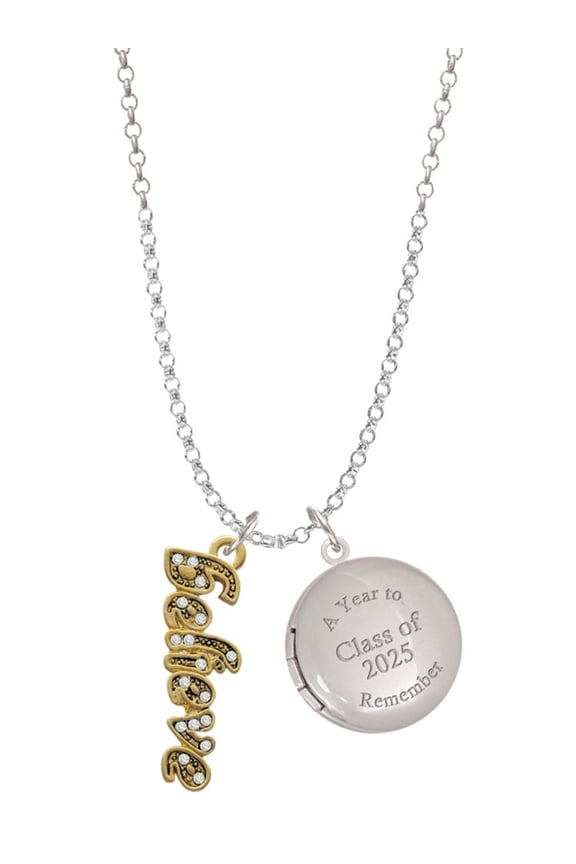 Gold-tone Crystal Script ''Believe'' - Class of 2025 Year to Remember Locket Charm Necklace, 19+2" Extender