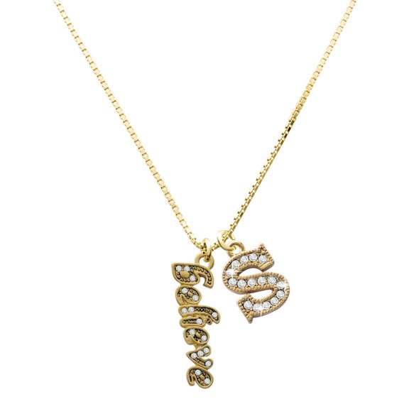 Delight Jewelry Gold-tone Crystal Script ''Believe'' - Large Goldtone Crystal Initial - S - Charm Necklace, 17.5"+2"