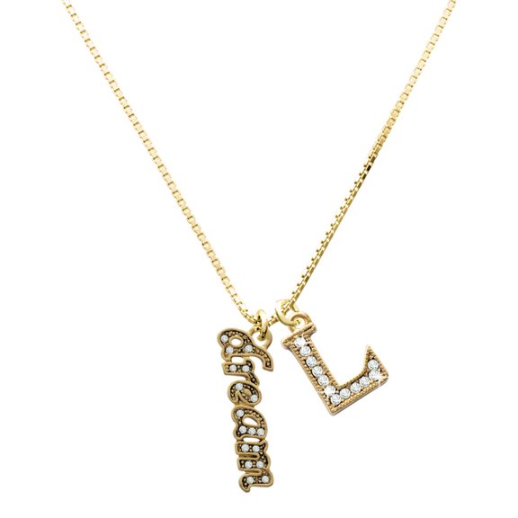 Delight Jewelry Gold-tone Crystal Script ''Dream'' Charm and Crystal Initial L Charm Necklace, 17.5"+2"