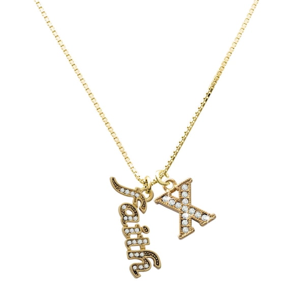 Delight Jewelry Gold-tone Crystal Script ''Faith'' - Large Goldtone Crystal Initial - X - Charm Necklace, 17.5"+2"