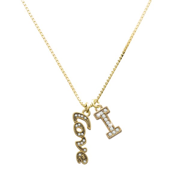 Delight Jewelry Gold-tone Crystal Script ''Love'' - Large Goldtone Crystal Initial - I - Charm Necklace, 17.5"+2"