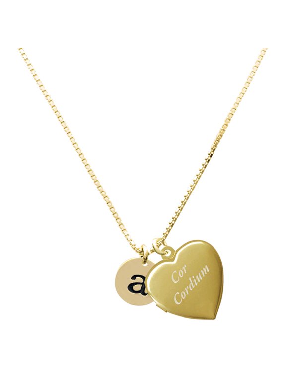 Gold-tone Disc 1/2'' Initial - a - Plated Engraved Cor Cordium Heart Locket Necklace, 17.5"+2" Extender