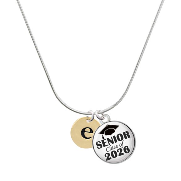 Delight Jewelry Gold-tone Disc 1/2'' Initial - e - Silvertone Senior Class of 2026 Dome Necklace, 18"
