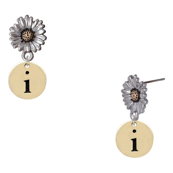 Delight Jewelry Gold-tone Disc 1/2'' Initial - i - Two-tone Daisy Flower Post Earrings