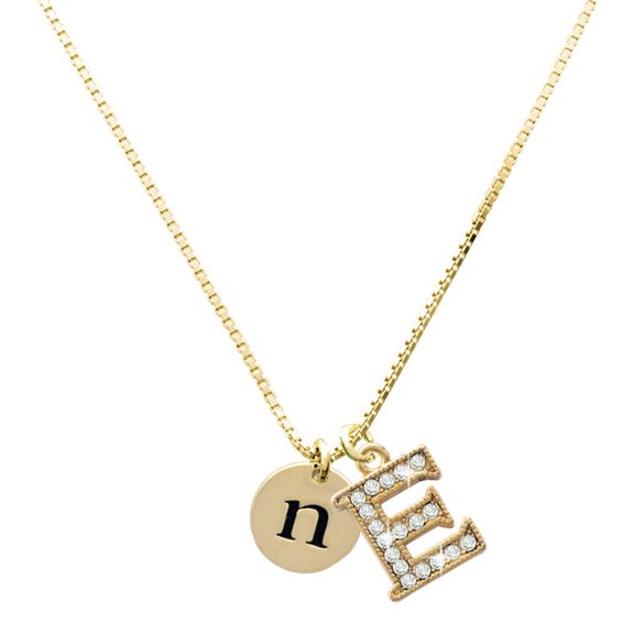 Delight Jewelry Gold-tone Disc 1/2'' Initial - n - Large Goldtone Crystal Initial - E - Charm Necklace, 17.5"+2"