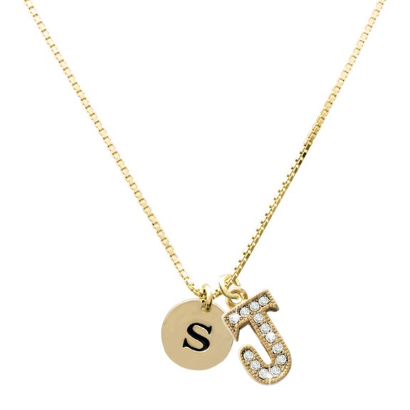 Delight Jewelry Goldtone Disc 1/2'' Initial s and a Large Crystal Initial J Charm Necklace, 17.5"+2"