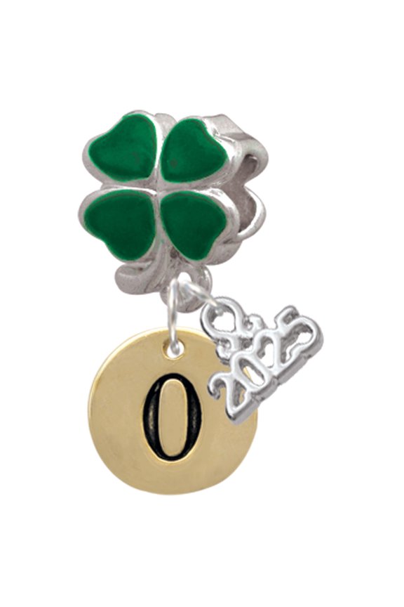 Gold-tone Disc 1/2'' Number - 0 - Good Luck Green Four Leaf Clover Charm Bead Dangle with Mini 2025