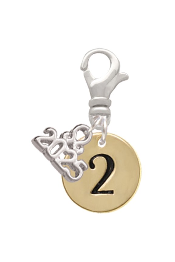Gold-tone Disc 1/2'' Number - 2 - Silver-tone Clip on Charm with Mini Year 2025